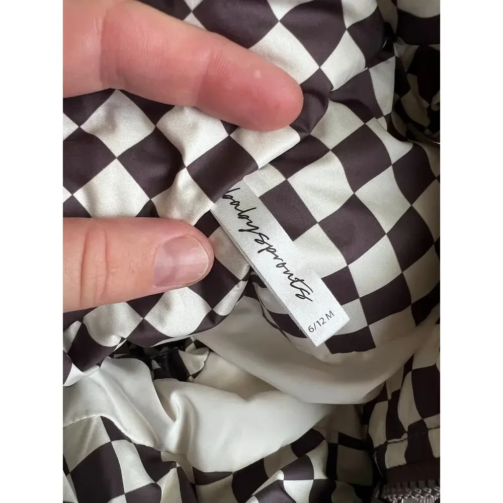 babysprouts Puffer Vest Brown Cream Checkerboard Size 6-12 Months
